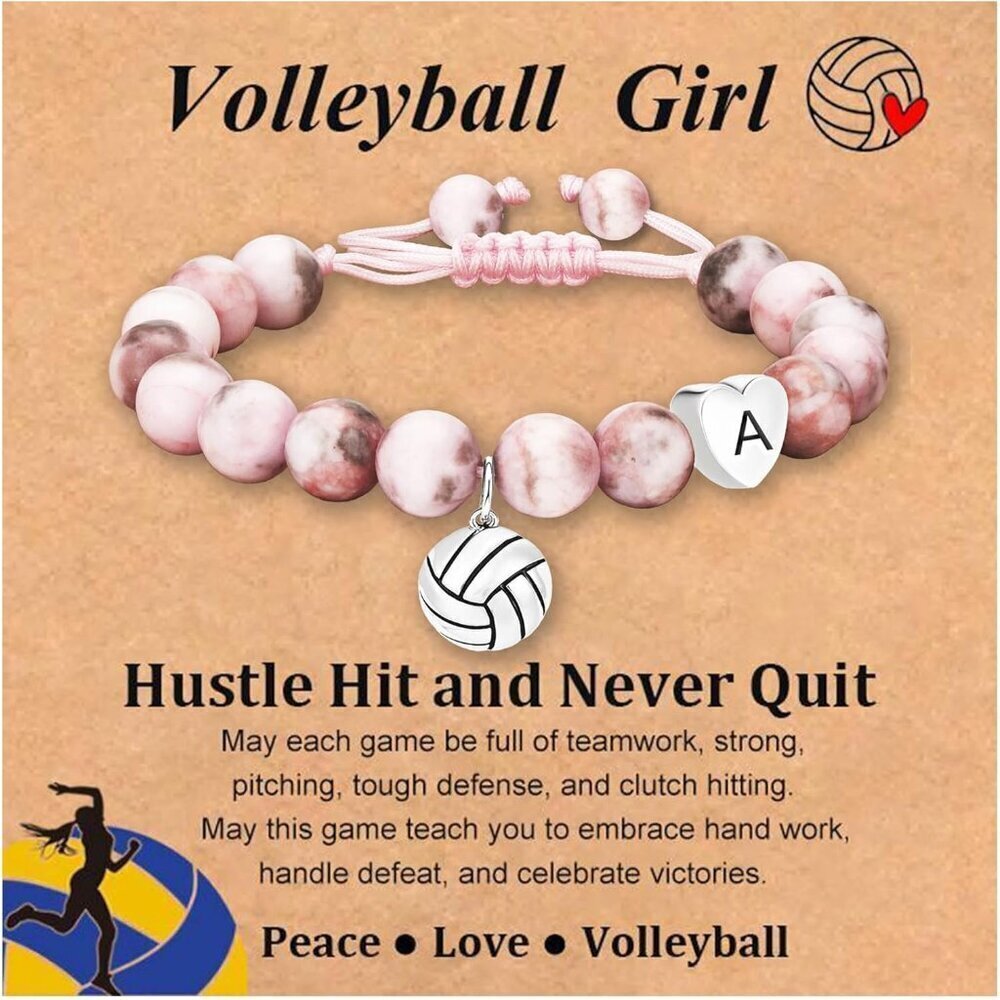 Volleyball Initial Bracelet Brass 5-10in Sports Jewelry Gift for Girls Women